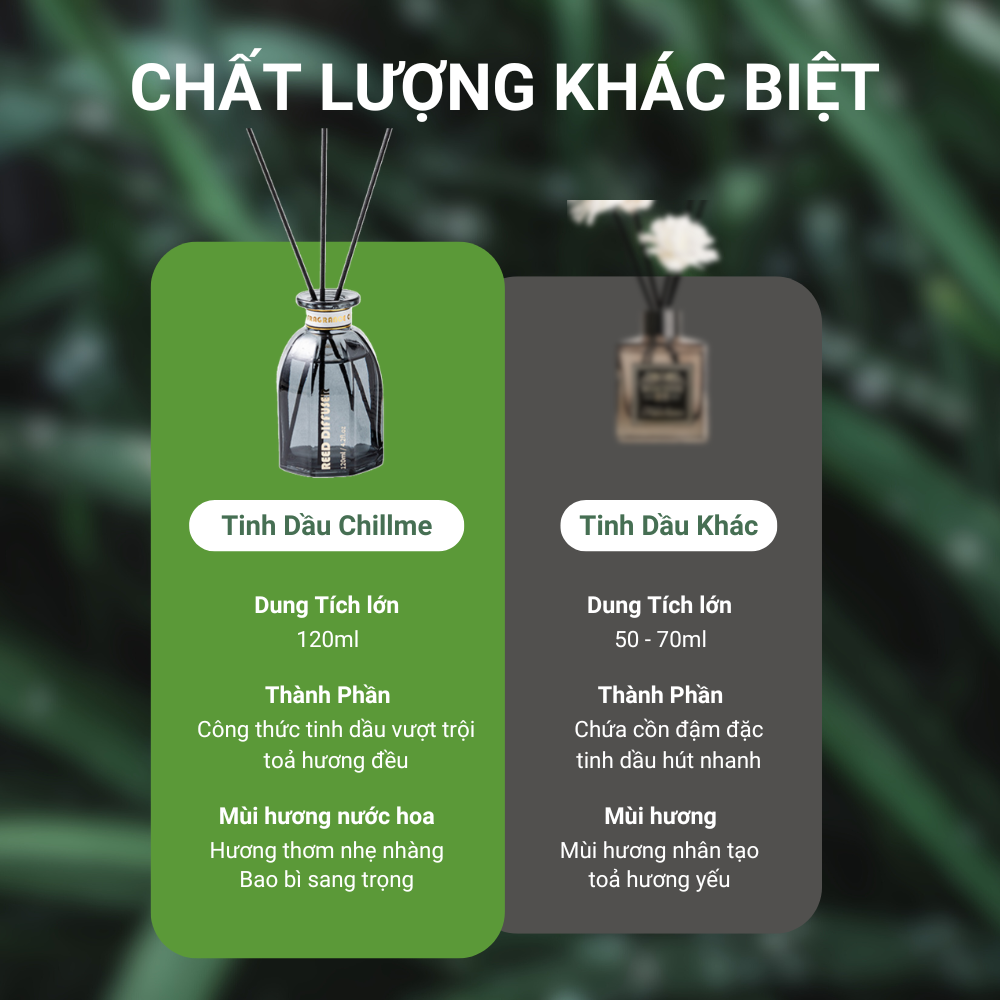 Tinh dầu thơm phòng thiên nhiên Chillme que gỗ khuếch tán hương cao cấp thư giãn sang trọng 120ml
