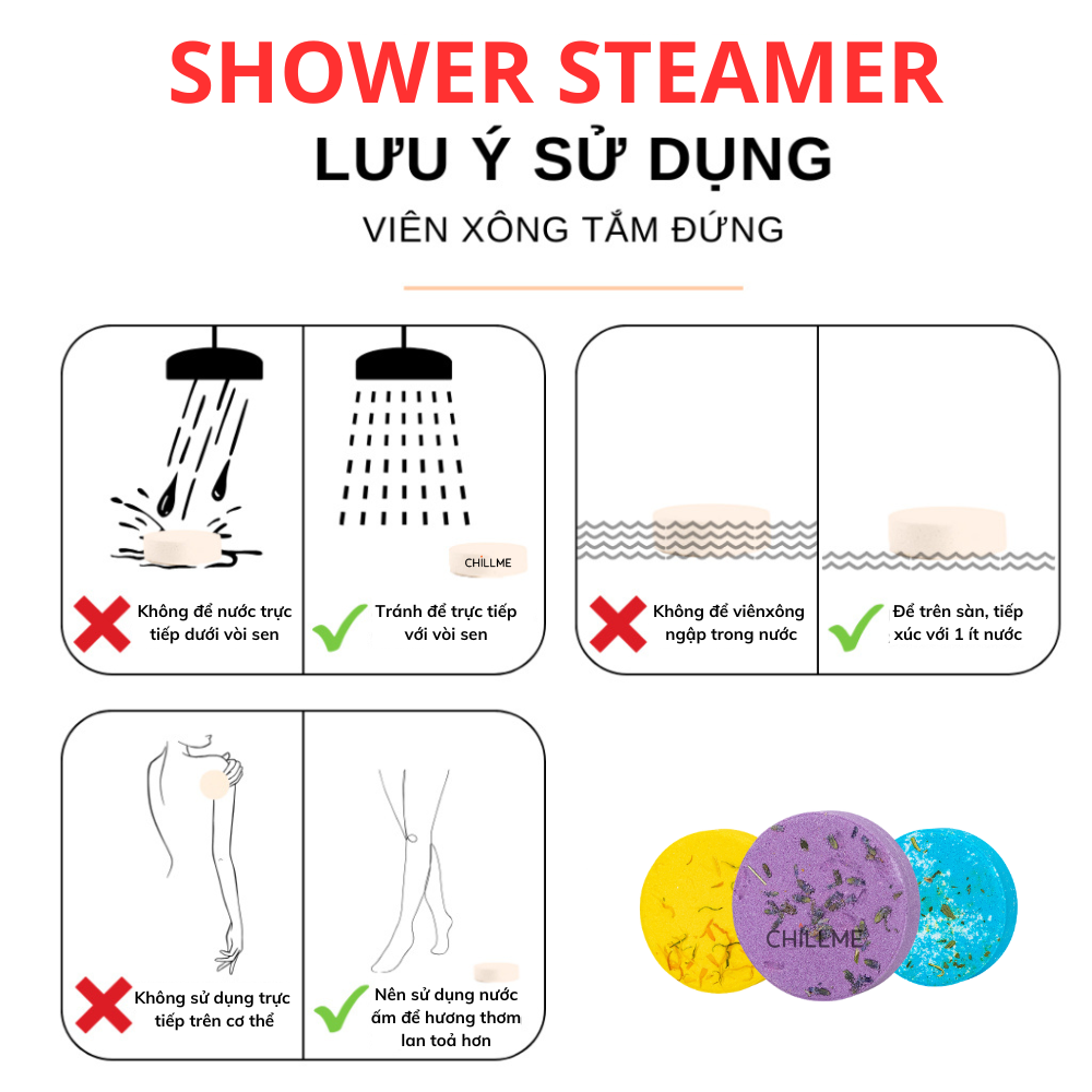 Viên xông tắm đứng Shower Steamer Chillme 30g tinh dầu thư giãn giảm stress ngủ ngon