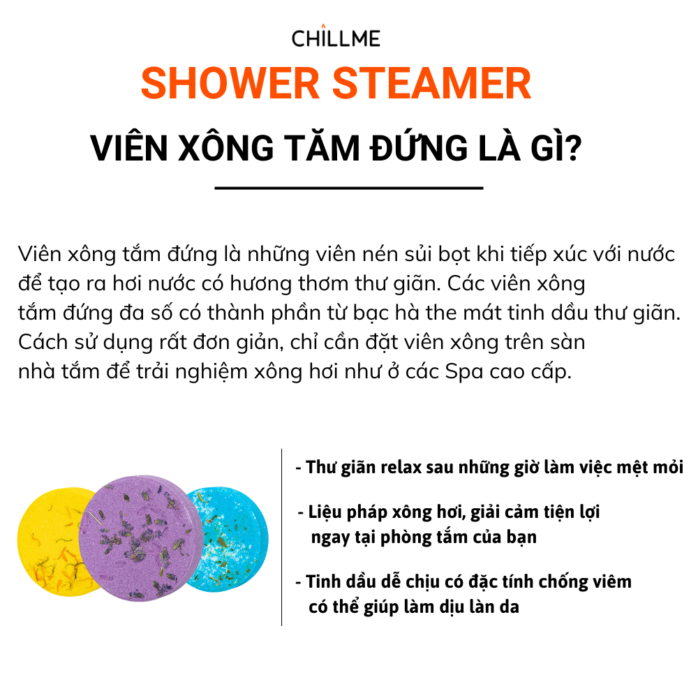 Viên xông tắm đứng Shower Steamer Chillme 30g tinh dầu thư giãn giảm stress ngủ ngon