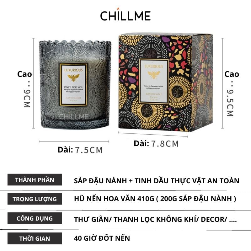 Nến thơm phòng classic Chillme mùi hương tự nhiên làm quà tặng thư giãn khử mùi decor