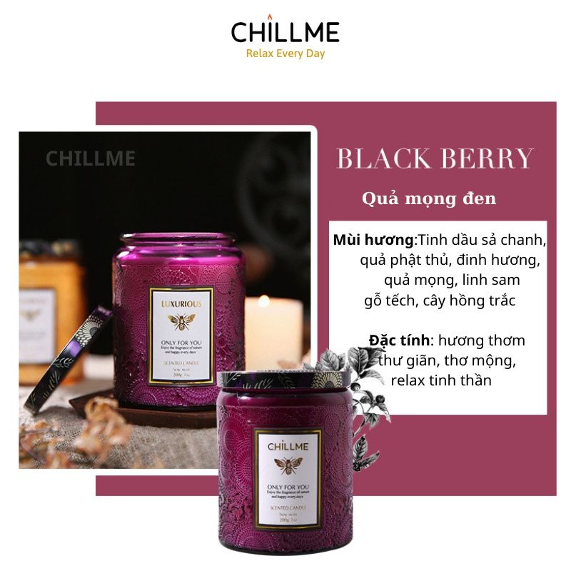 Nến thơm vintage Chillme hương thư giãn tươi mát 200g - San Diego Blackberry