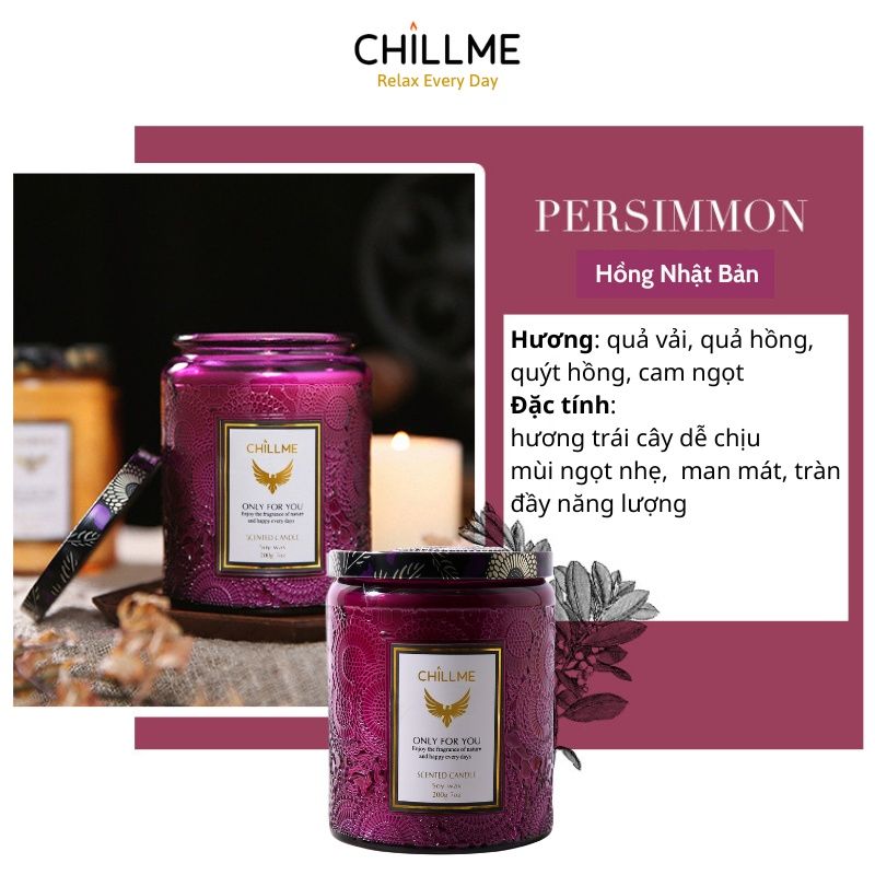 Nến thơm Luxury Chillme hương dễ chịu thanh mát 200g - Japan Persimon