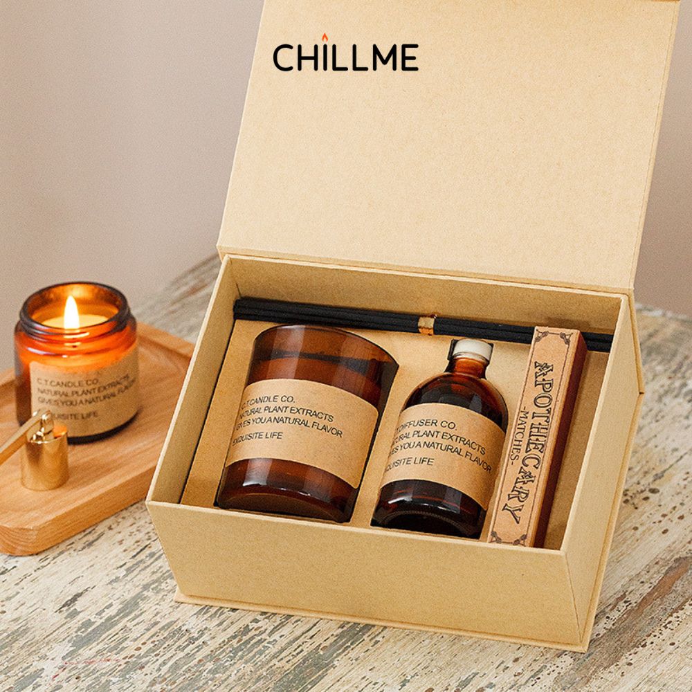  Set nến thơm tinh dầu Chillme khuếch tán quà tặng sinh nhật người yêu bạn gái đám cưới thư giãn vintage 