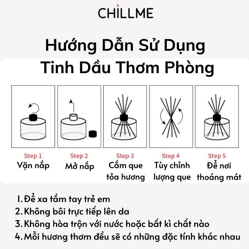 Tinh dầu thơm phòng thiên nhiên Chillme que gỗ khuếch tán hương cao cấp thư giãn sang trọng 120ml