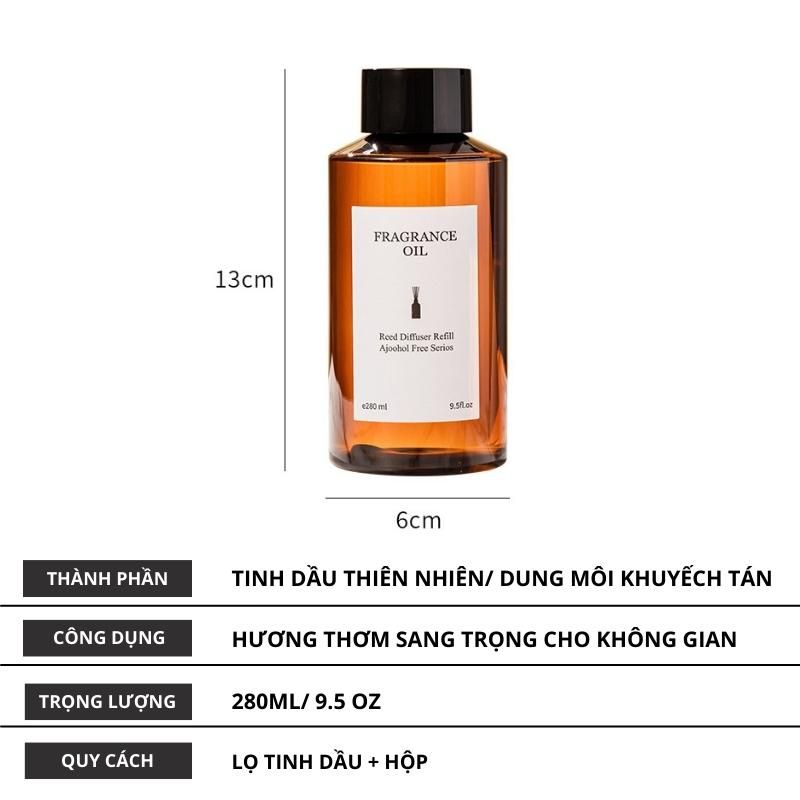 Tinh dầu nước hoa chai lớn 280ml bổ sung refill thay thế tán hương thơm phòng Chillme