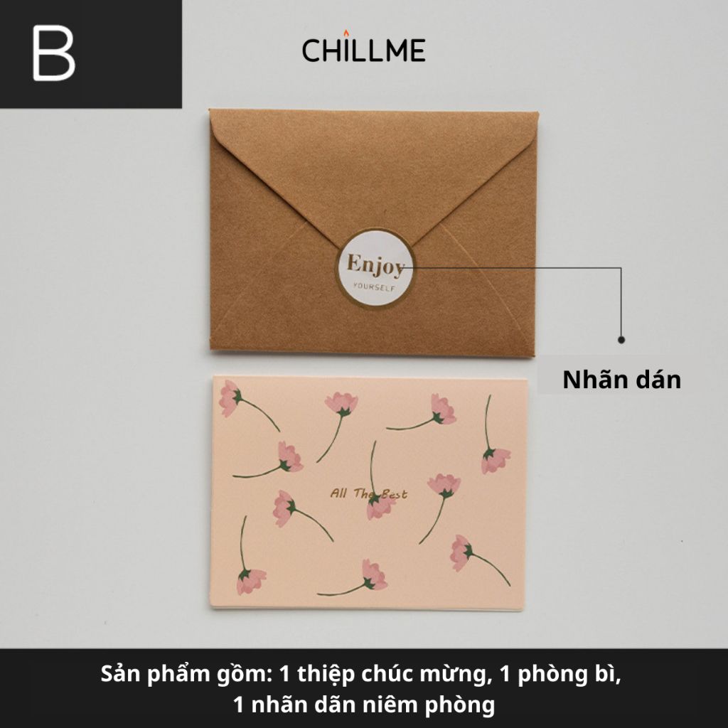 Thiệp chúc mừng hoạ tiết hoa văn Chillme chúc mừng sinh nhật, kỷ niệm, ngày lễ đơn giản cao cấp - HK036