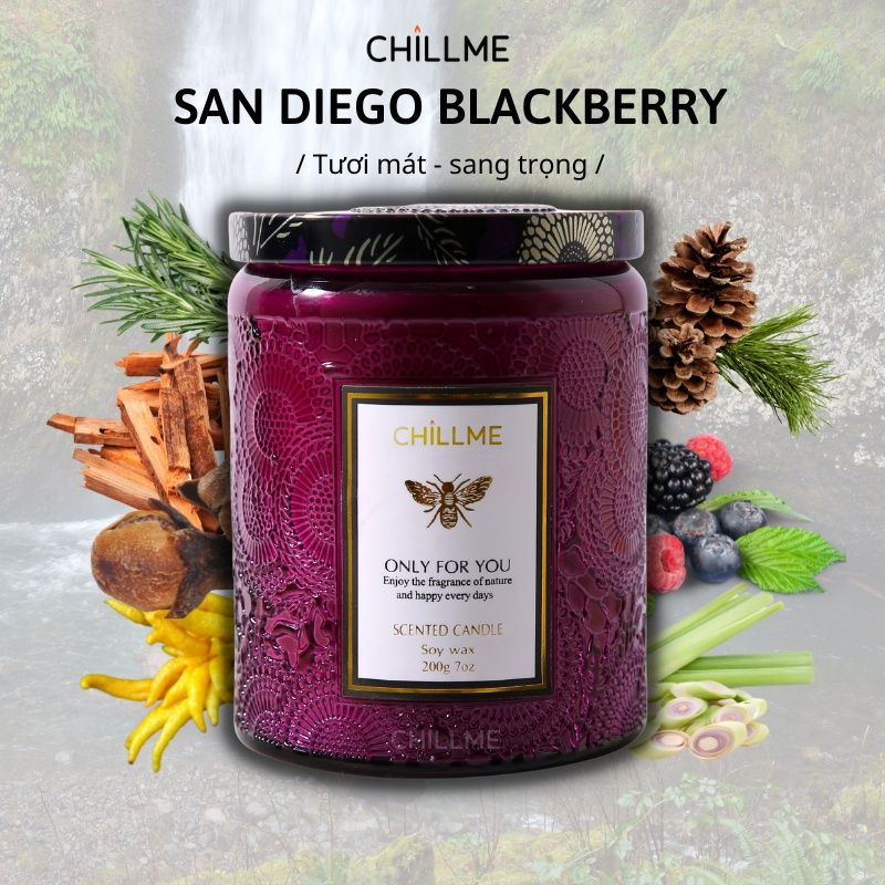 Nến thơm vintage Chillme hương thư giãn tươi mát 200g - San Diego Blackberry