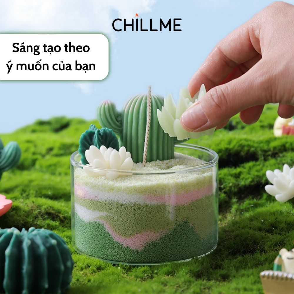  Nến thơm xương rồng tranh cát Chillme DIY handmade khử mùi làm quà tặng cưới sinh nhật decor 