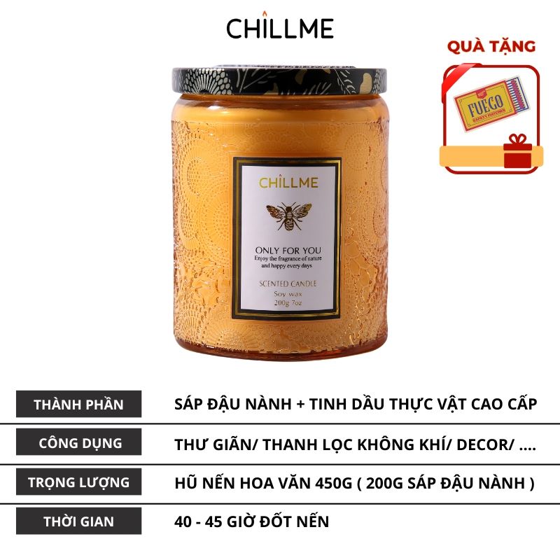  Nến thơm vintage Chillme hương tươi mới sang trọng 200g thơm thư giãn tinh tế - Gardenia 