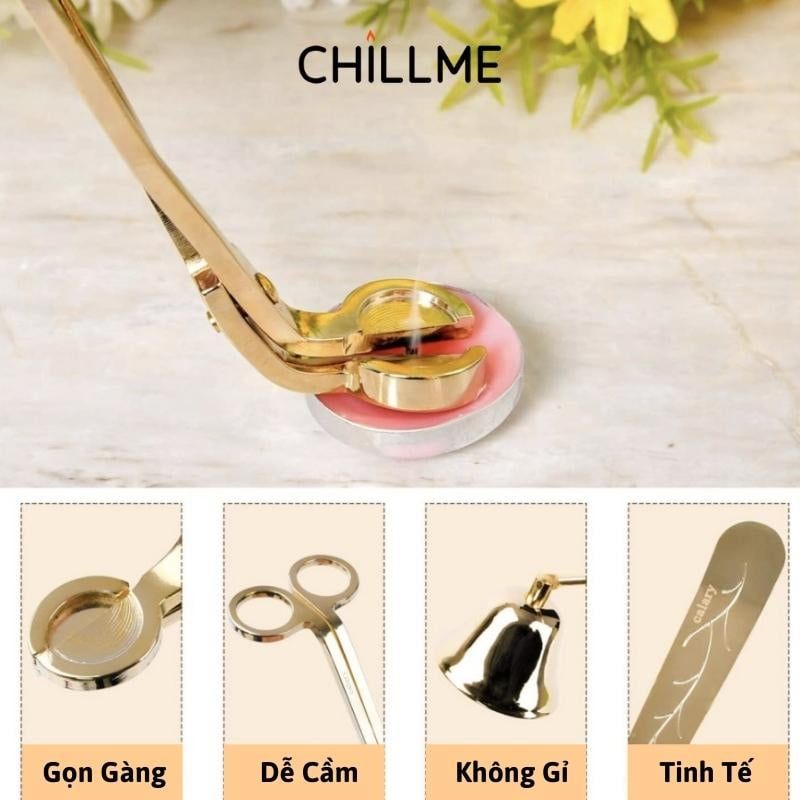  Bộ phụ kiện chăm sóc nến thơm cao cấp 3 món gồm khêu, chuông, kéo cắt bấc 