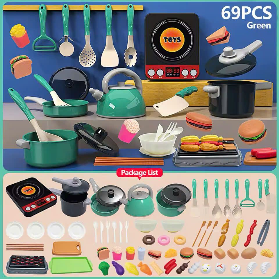 Đồ chơi nhập vai: Hộp đồ chơi bếp điện từ,thức ăn, dụng cụ nhà bếp,... 69 chi tiết, 3+ages, No. 551