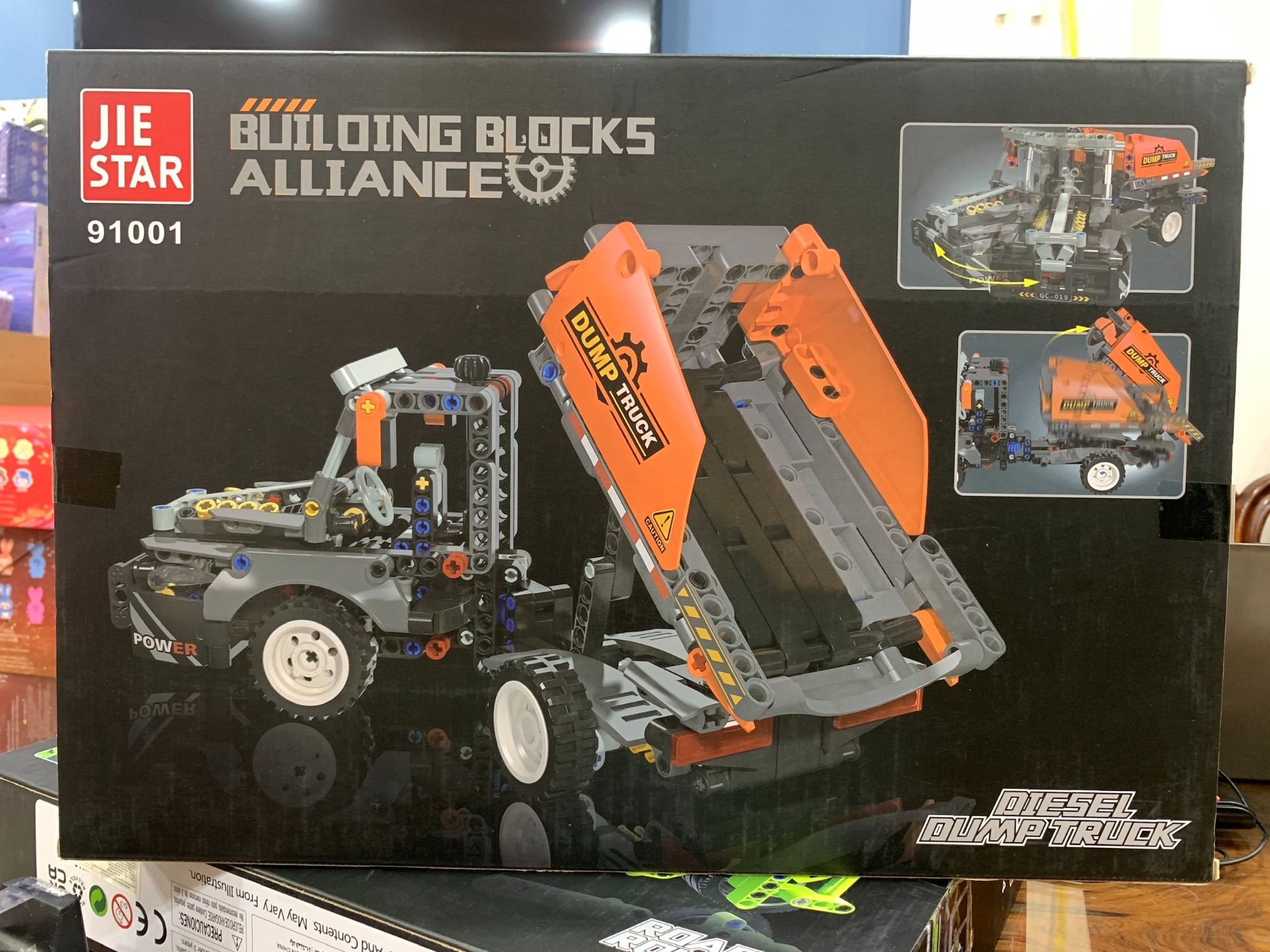 Đồ chơi lắp ráp : mô hình xếp khối Xe công trình ben (Dump truck) 500 chi tiết, thương hiệu JIE STAR 6+ages, No. 91001