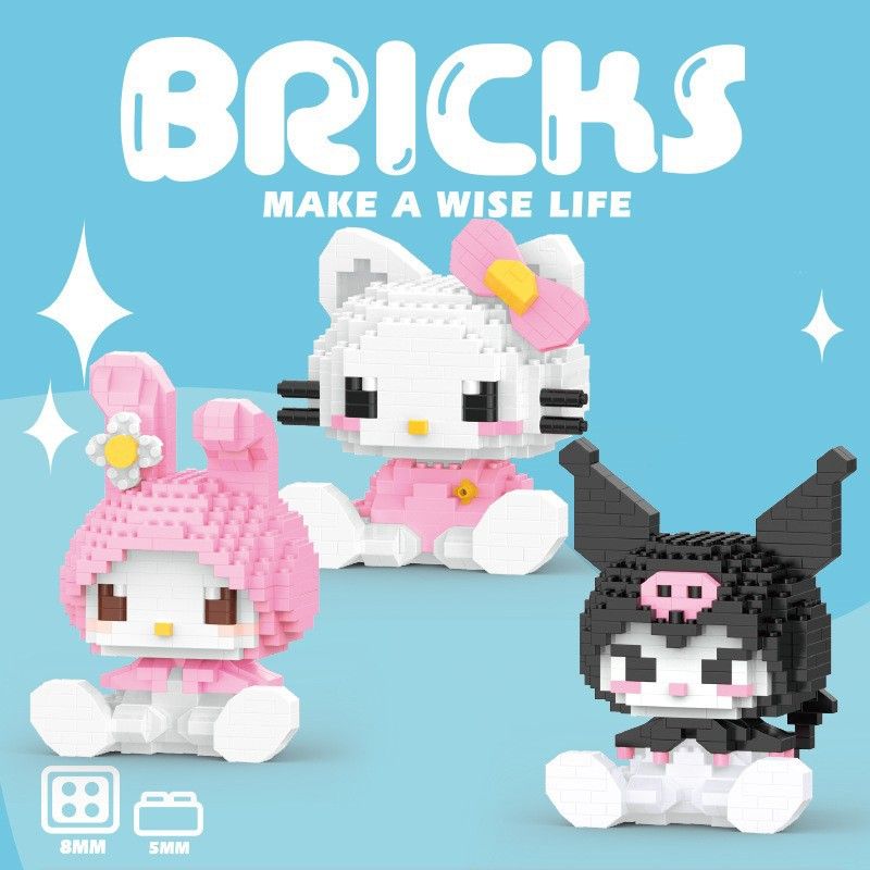 Bộ sưu tập SANRIO: Bộ lắp ráp xếp hình nhân vật Kuromi My Melody, Hello Kitty, 400pcs, +14ages, Model W2117, W228, W2119
