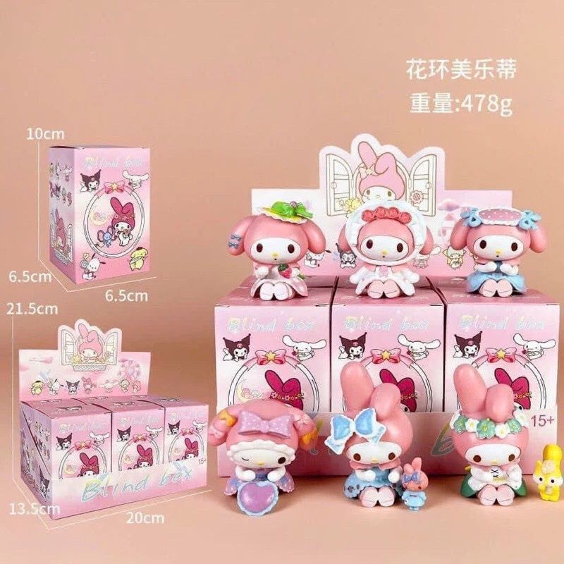Hộp mù blindbox: Set 6 búp bê nhân vật Kuromi, Melody & Kuromi&Melody ( có lẻ )