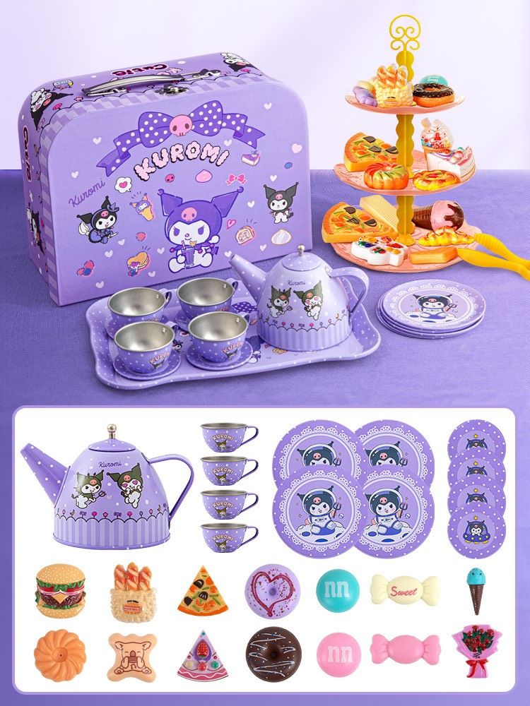 Bộ sưu tập Kuromi: bộ bình, ly tách uống trà rất dễ thương, 36 pcs, 3+ ages, No. 7675-1A