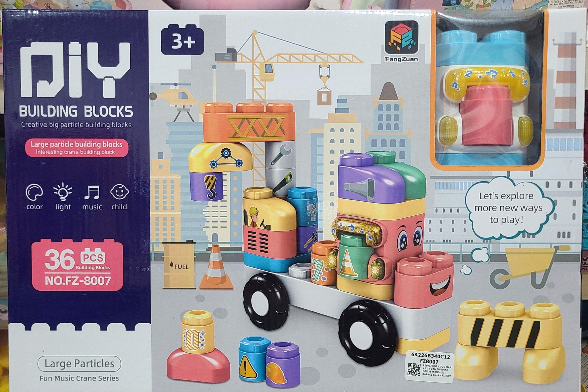 Đồ chơi lego: bộ lắp ghép xếp khối xe công trình (Xe cần cẩu), dùng pin, 6ages+ No. FZ-8007