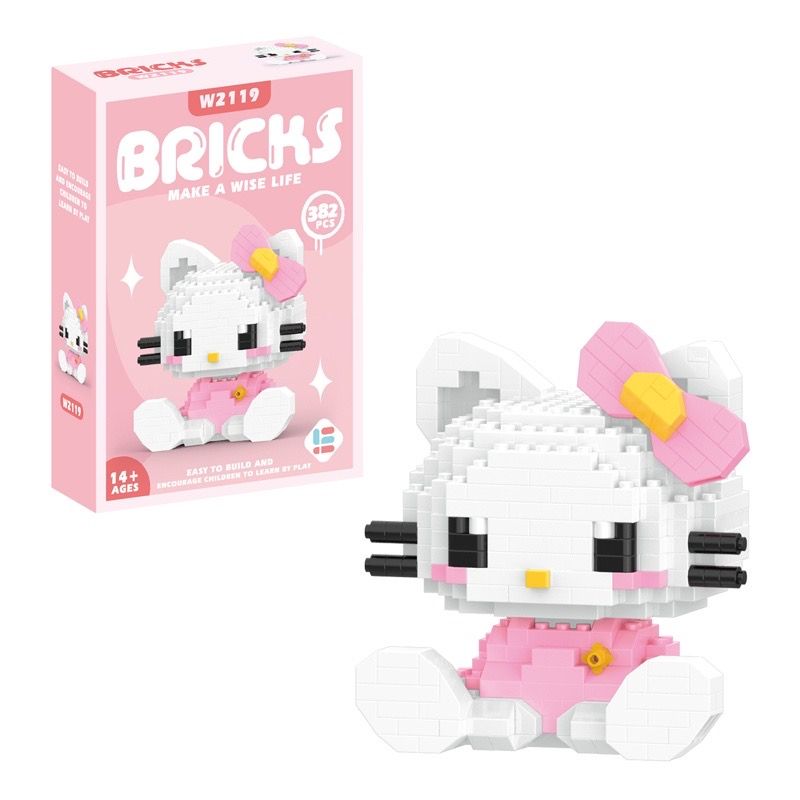 Bộ sưu tập SANRIO: Bộ lắp ráp xếp hình nhân vật Kuromi My Melody, Hello Kitty, 400pcs, +14ages, Model W2117, W228, W2119