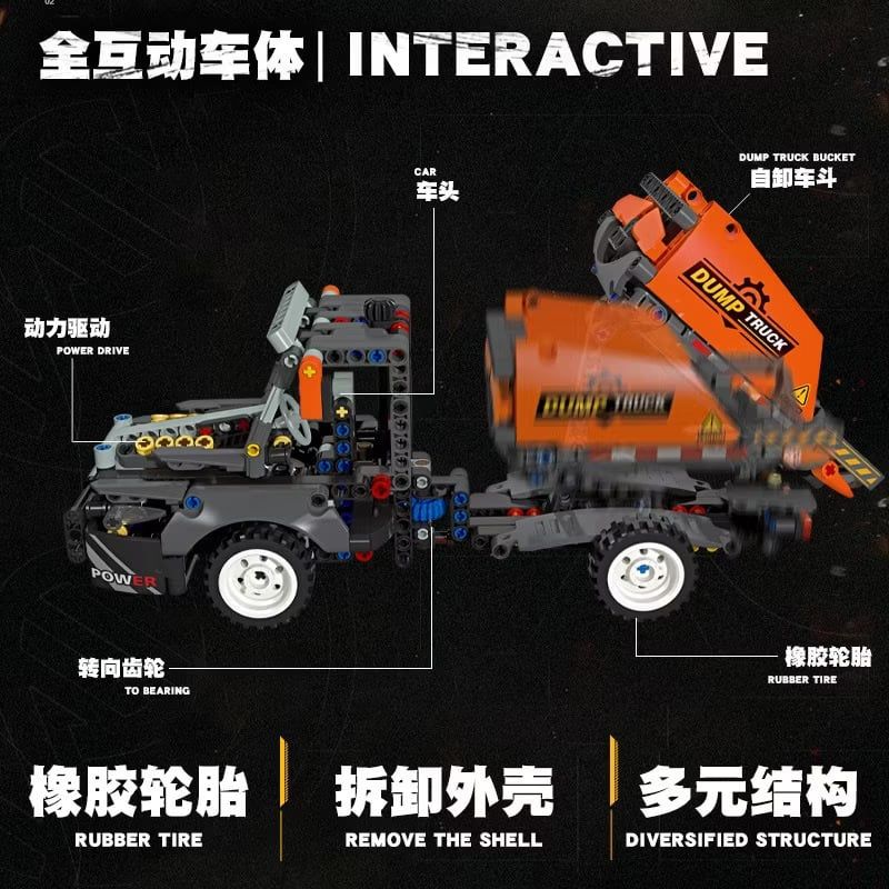 Đồ chơi lắp ráp : mô hình xếp khối Xe công trình ben (Dump truck) 500 chi tiết, thương hiệu JIE STAR 6+ages, No. 91001