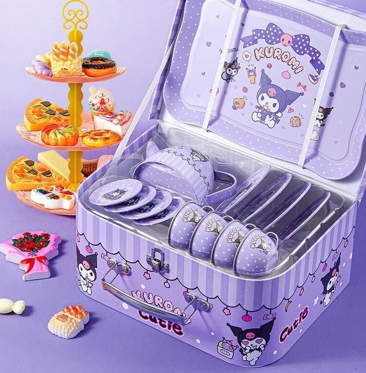 Bộ sưu tập Kuromi: bộ bình, ly tách uống trà rất dễ thương, 36 pcs, 3+ ages, No. 7675-1A