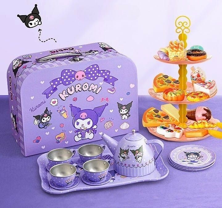 Bộ sưu tập Kuromi: bộ bình, ly tách uống trà rất dễ thương, 36 pcs, 3+ ages, No. 7675-1A