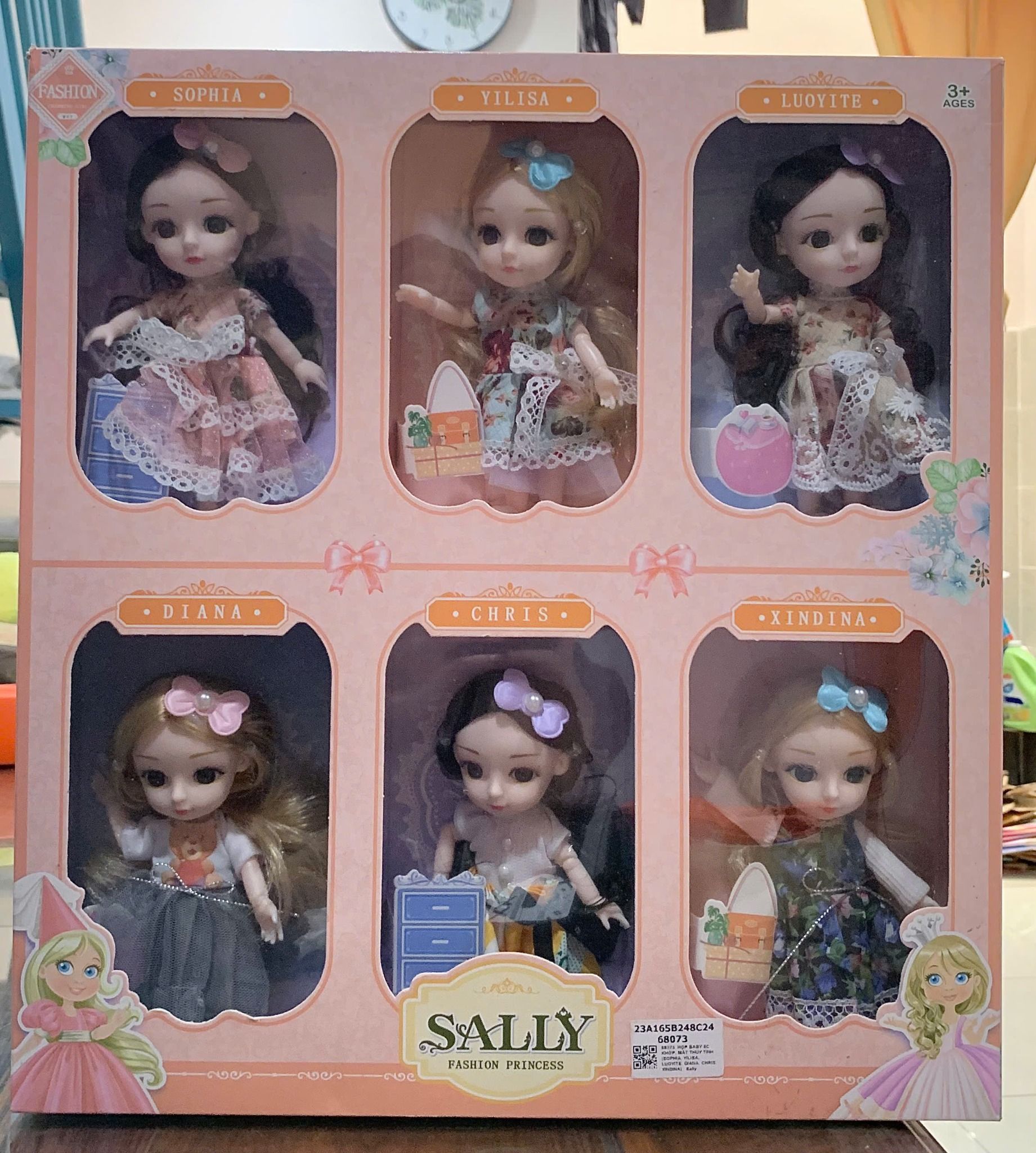Đồ chơi nhập vai : Hộp búp bê baby 6C khớp (Sophia, Yilisa, Luoyite, Diana, Chris, Xindina), 3ages, No. 68073