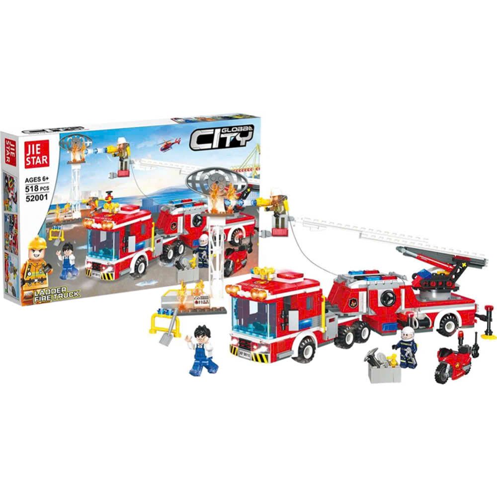 Đồ chơi lắp ráp : mô hình xếp khối Xe Cứu hỏa (Fire truck) 518 chi tiết, thương hiệu JIE STAR 6+ages, No. 520011