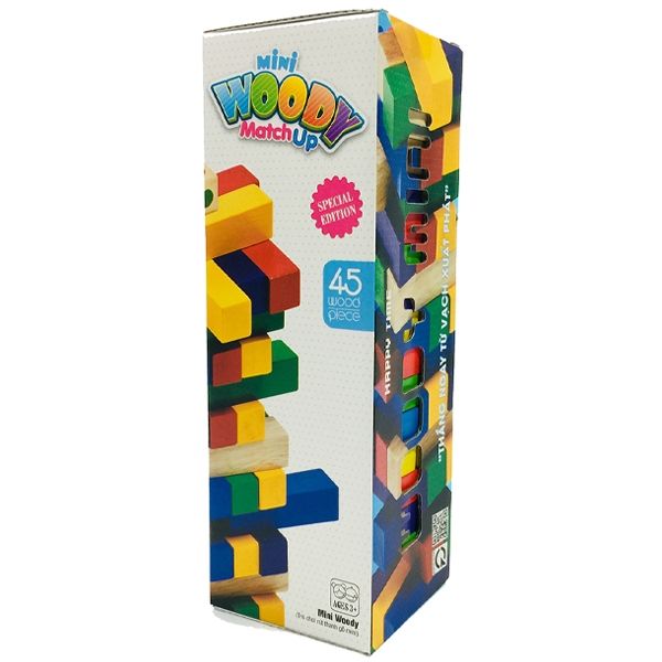 HAPPYTIME đồ chơi giáo dục: Trò chơi Rút thanh gỗ Woody Tower (gỗ được sơn Màu sắc khác nhau) loại Mini 3ages+ No.