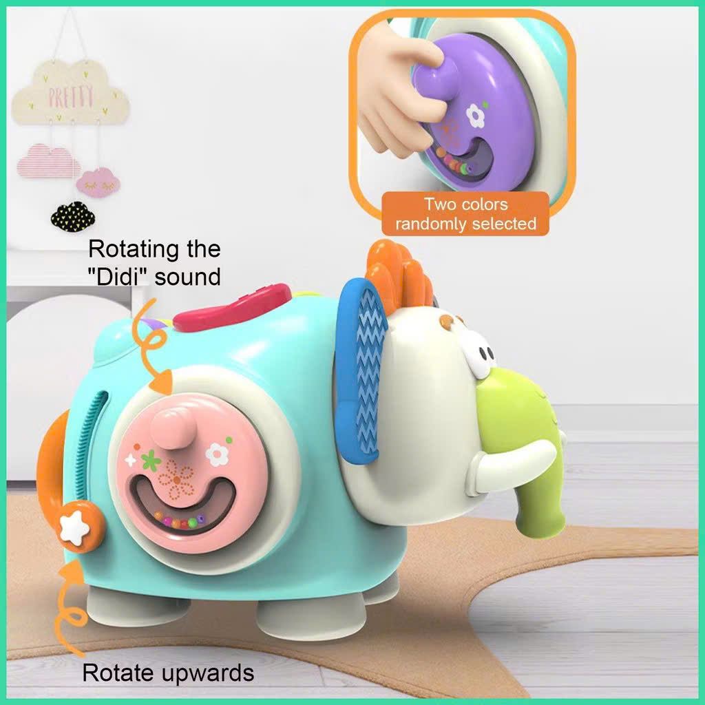 Đồ chơi vận động : Hộp chú Voi bận rộn giúp các bé sơ sinh làm quen với âm thanh, hình khối và màu sắc, 3m+, No. BY115