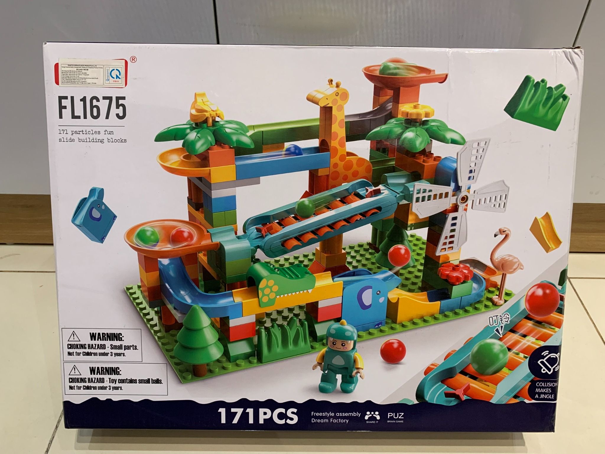 Đồ chơi lắp ghép FEELO PUZ BRAIN GAME: bộ xếp khối cầu trượt banh 171pcs, +3ages, No. FL1675
