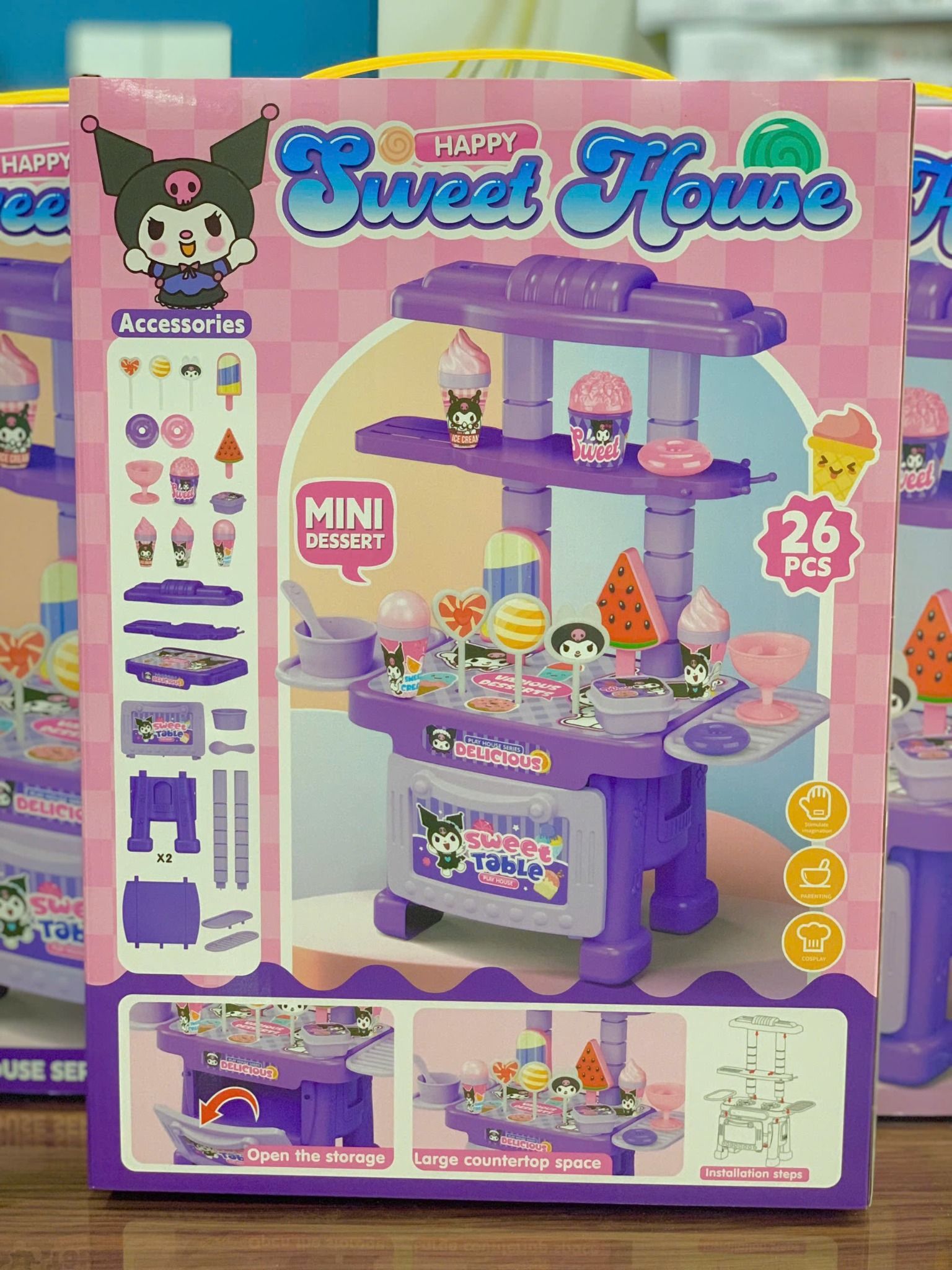 Bộ sưu tập SANRIO: quầy tráng miệng, nhà bếp bếp mini KUROMI (Mini dessert), 23pcs, 3+ages, No. 2016-260,261