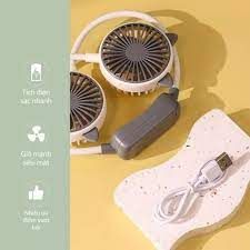 Đồ dùng văn phòng: Quạt đeo cổ tiện lợi hình tai thú (Neck USB Fan) có thể điều chỉnh đa hướng; pin sạc, Model DD 5583 DianDi Brand