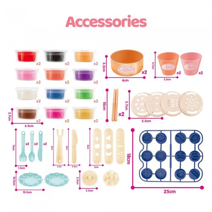 Hộp đất nặn INBEALY Dream Clay DIY: khuôn làm bánh sinh nhật, spaghetti, hambuger, máy tạo nước ép, 5ages+, Model 677-3