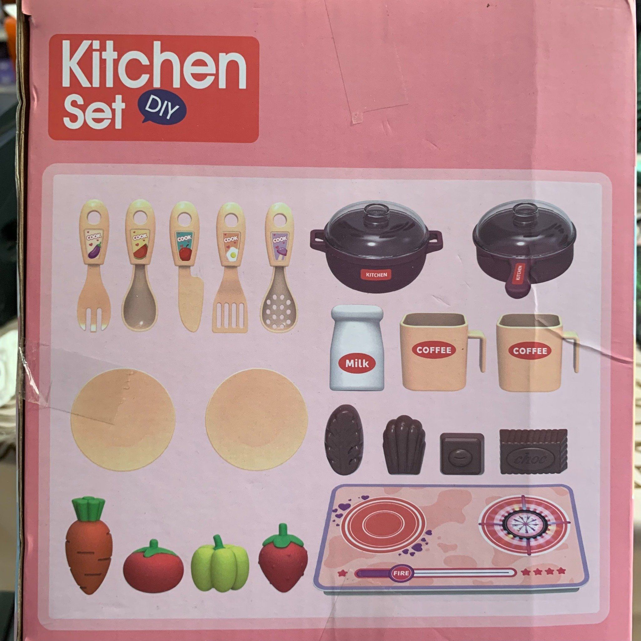 Đồ chơi nhập vai INBEALY Kitchen Set DIY: kệ bếp máy bay, bếp điện, nồi xoong chảo 2in1, +3ages, No. 1901-1,5