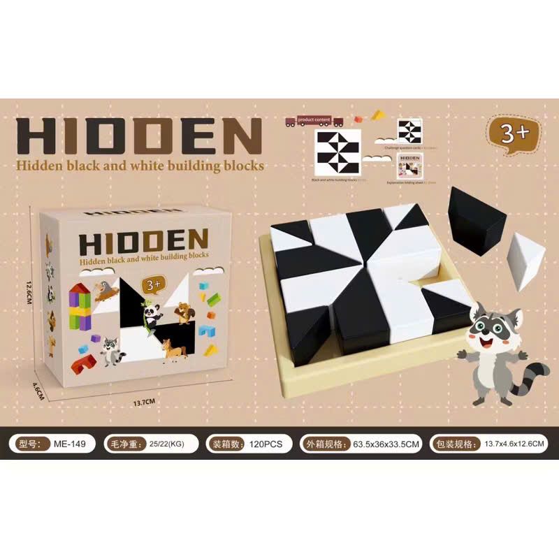 Đồ chơi giáo dục: Bộ xếp hình HIDDEN khối nhựa theo đề tài trên thẻ giúp trẻ phát triễn trí tuệ, 3+ages, No. ME-149