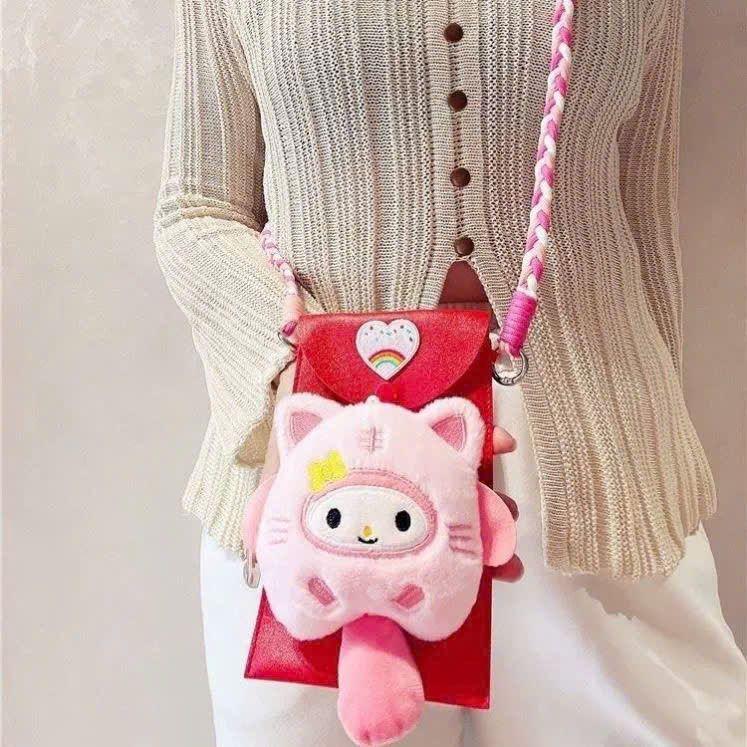 Túi Đựng Đồ Mini Sanrio Có Dây Đeo Lông Mềm Dễ Thương