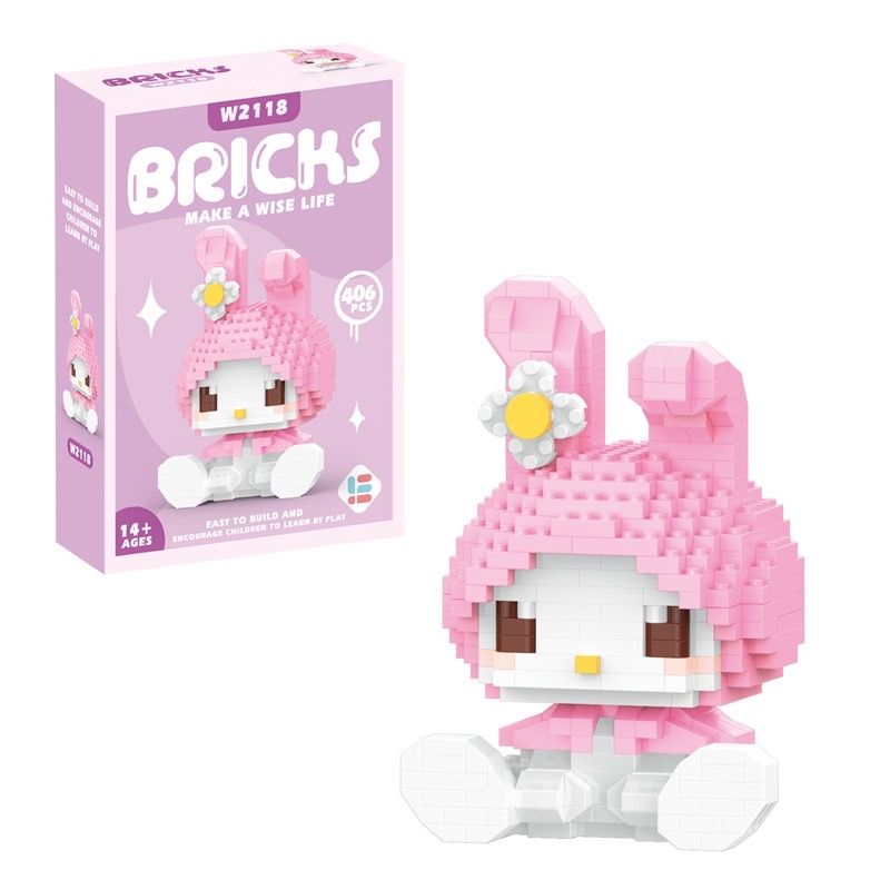 Bộ sưu tập SANRIO: Bộ lắp ráp xếp hình nhân vật Kuromi My Melody, Hello Kitty, 400pcs, +14ages, Model W2117, W228, W2119