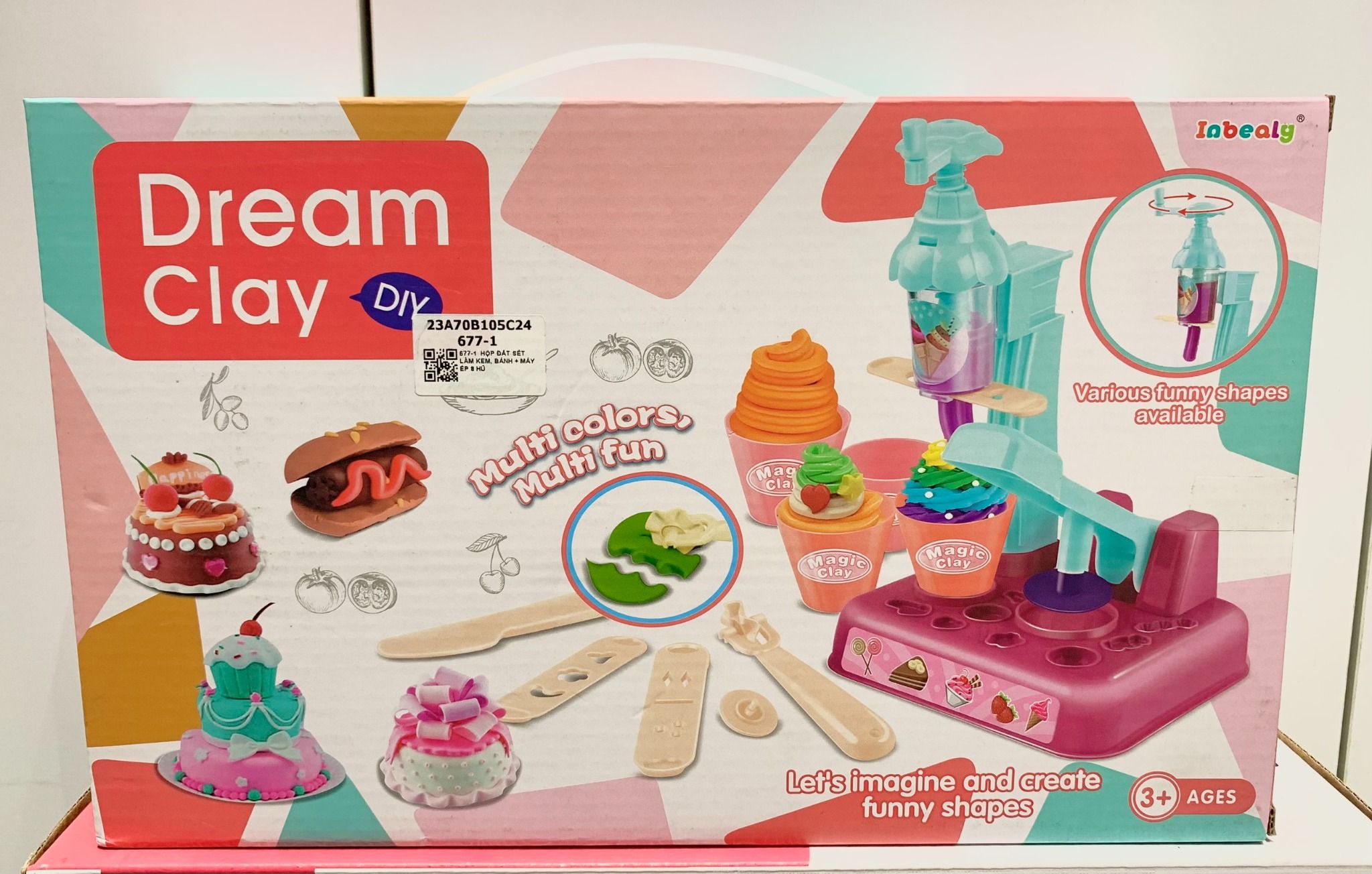 Hộp đất nặn INBEALY Dream Clay DIY: khuôn làm kem, bánh, máy tạo nước ép, 3ages+, Model 677-1