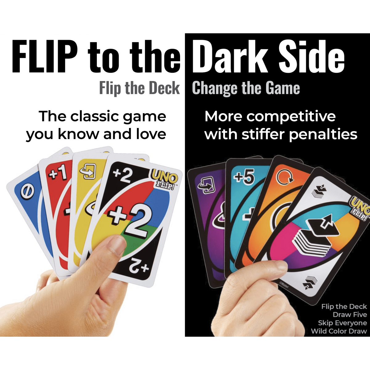 Đồ chơi trí tuệ: Bài UNO FLIP! THE DECK CHANGE THE GAME (Double Sided Cards), 7ages+ (2-10pers), Model GDR44