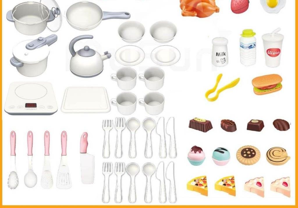 Đồ chơi nhập vai: bộ bếp điện từ (Nồi, ấm, chảo, tách, bánh), dùng pin, 6ages+ No. 502-1A