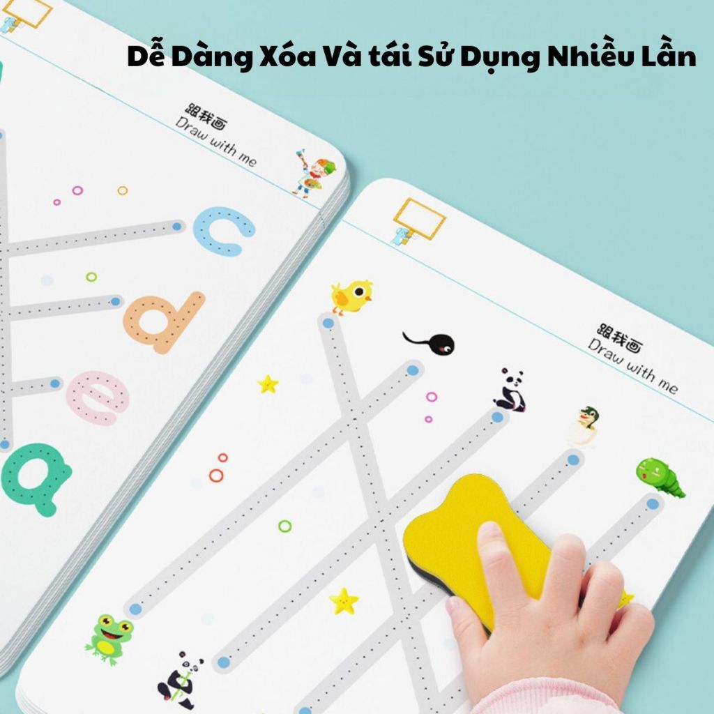 Đồ chơi giáo dục _ bộ sách tập vẽ cho bé (có thể xóa được) Stroke line dot to dot 64pcs 2Ages+ No. 555-2
