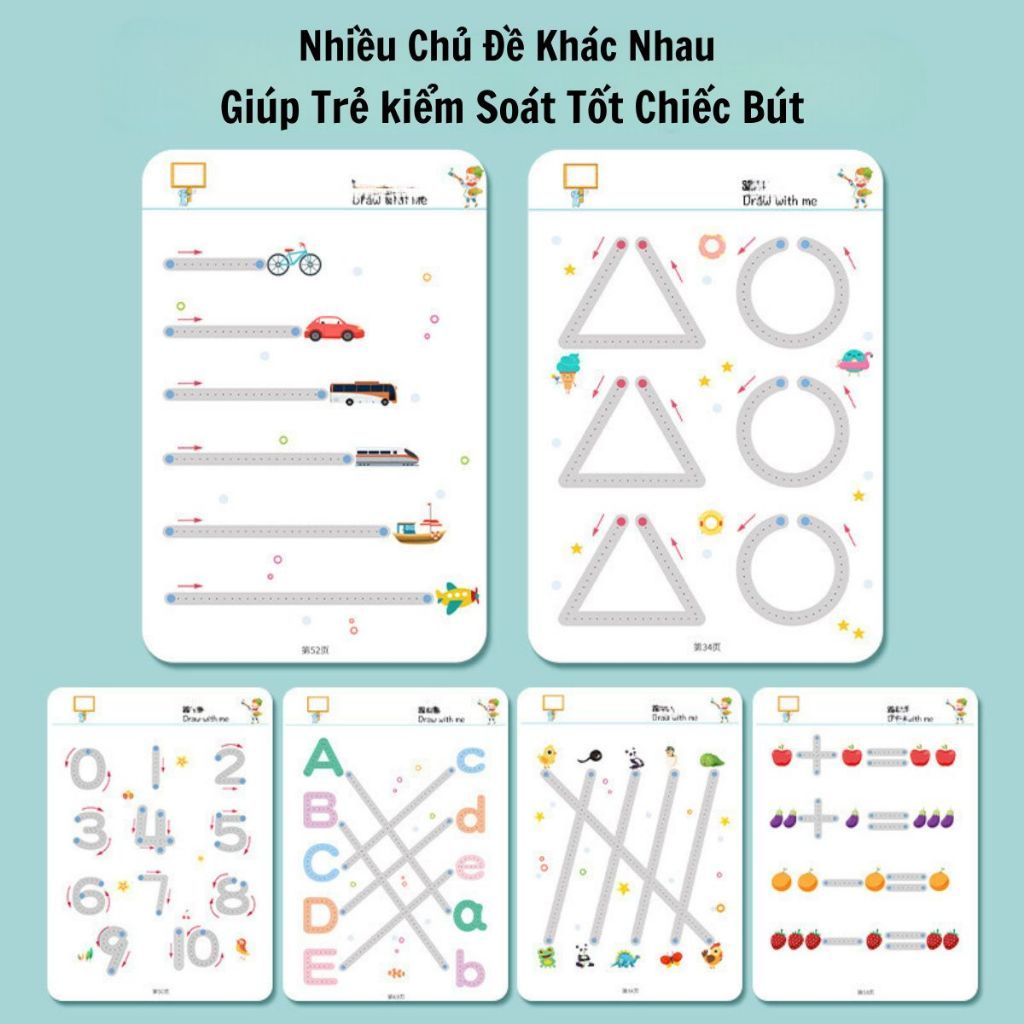Đồ chơi giáo dục _ bộ sách tập vẽ cho bé (có thể xóa được) Stroke line dot to dot 64pcs 2Ages+ No. 555-2