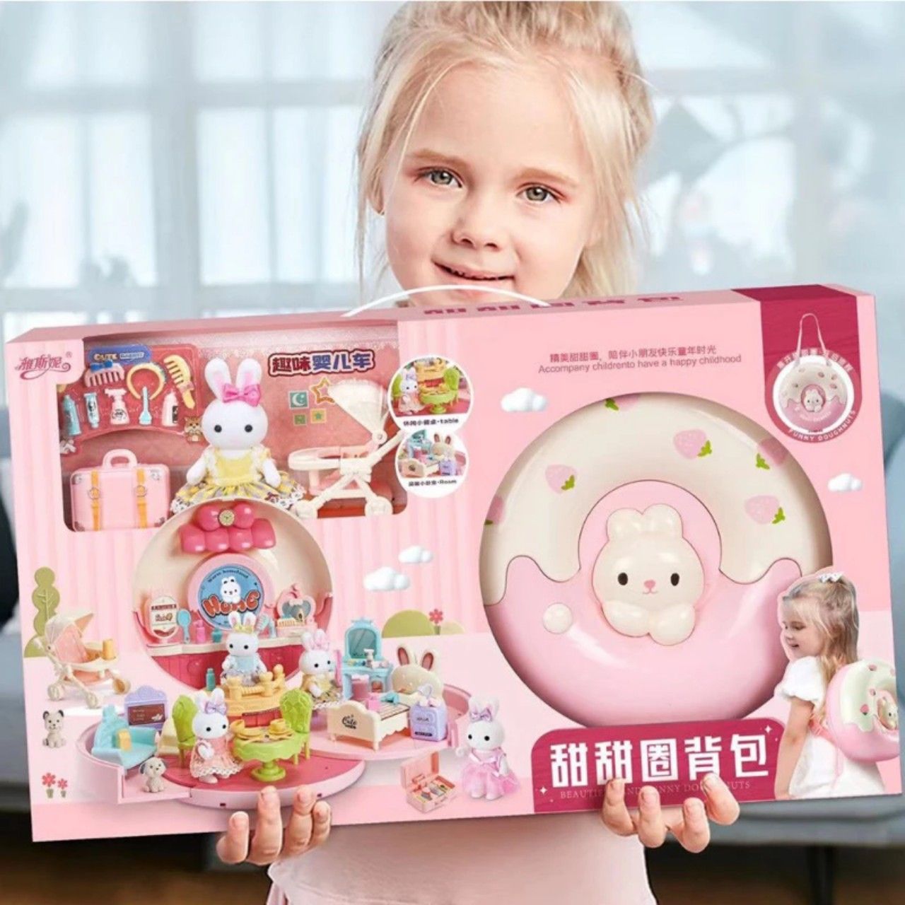 SOCCON toys _ Đồ chơi nhập vai: Balo donut ngôi nhà thỏ bánh vòng hồng 5Ages+ No. 6695