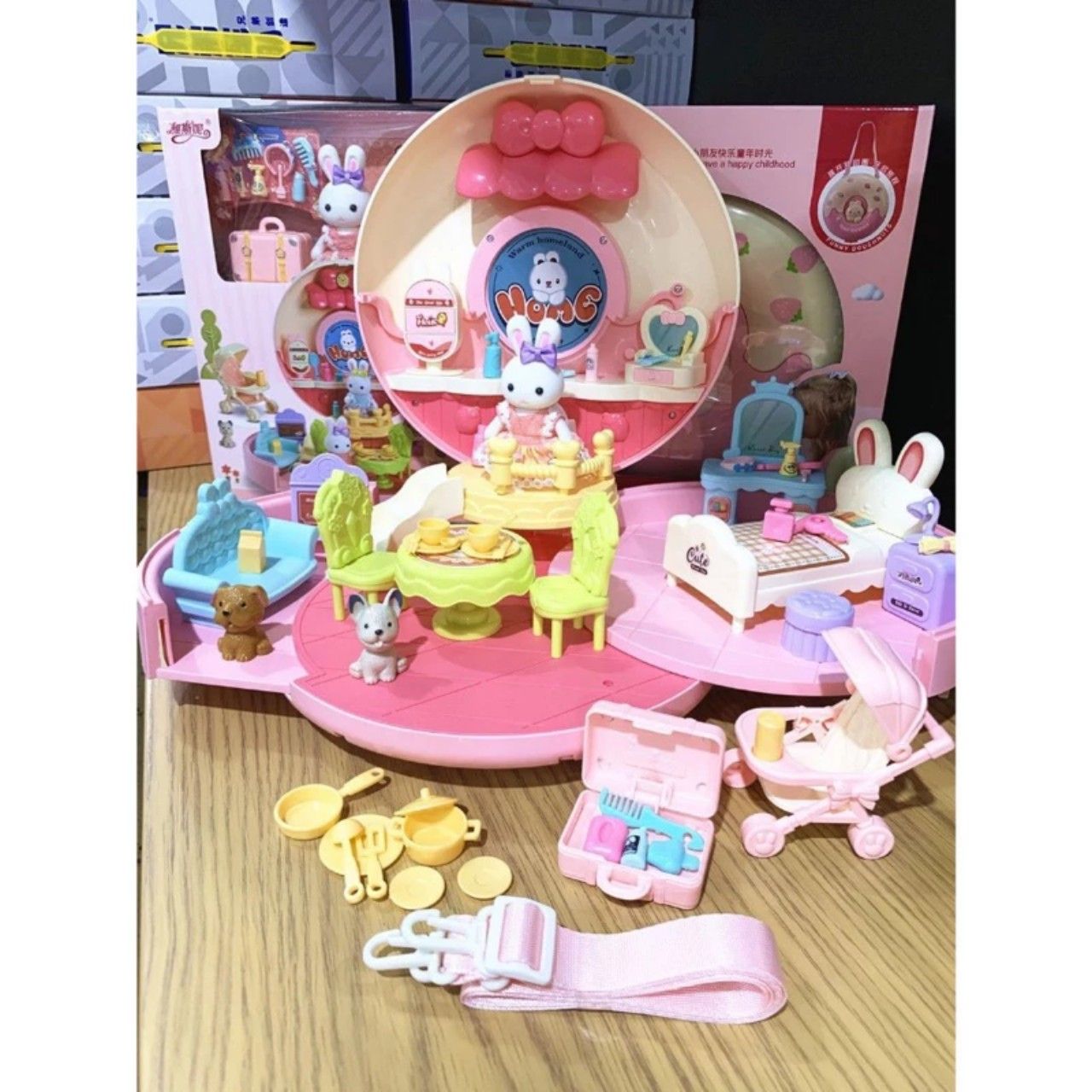 SOCCON toys _ Đồ chơi nhập vai: Balo donut ngôi nhà thỏ bánh vòng hồng 5Ages+ No. 6695
