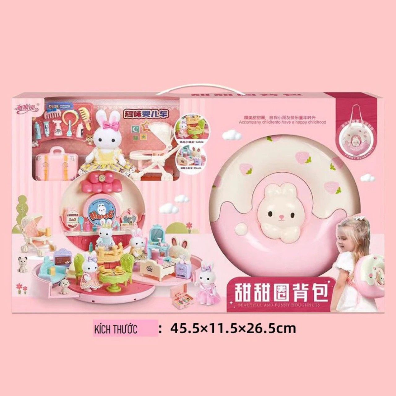SOCCON toys _ Đồ chơi nhập vai: Balo donut ngôi nhà thỏ bánh vòng hồng 5Ages+ No. 6695