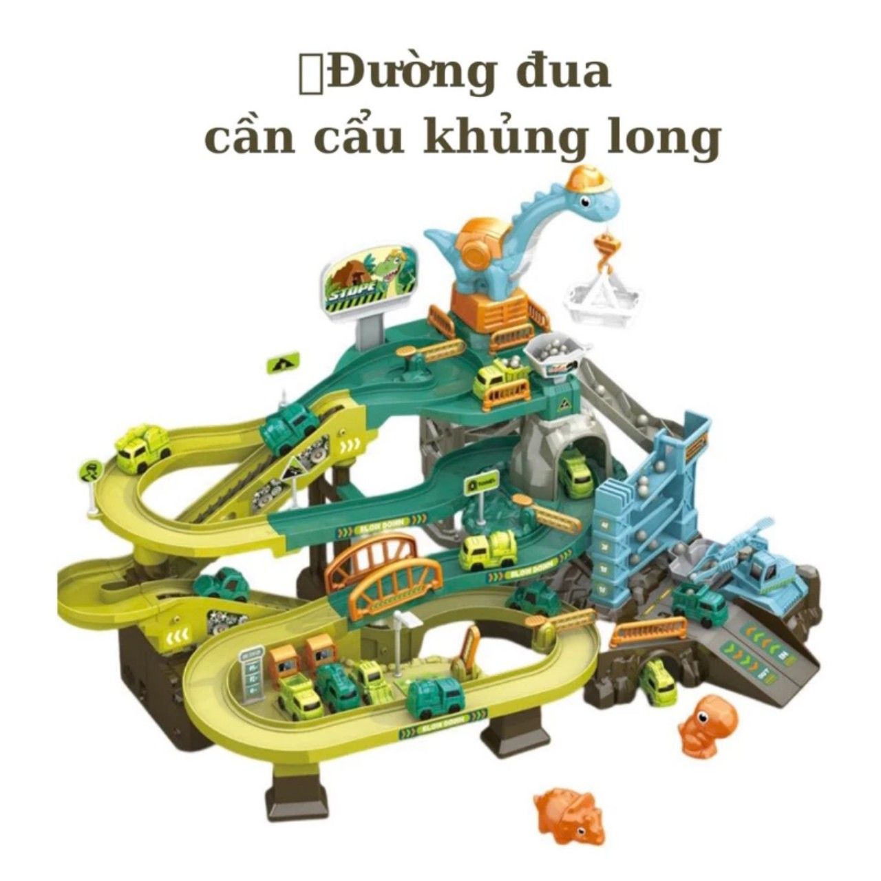 Đồ chơi lắp ráp đường đua cần cẩu khủng long kết hợp công trình xây dựng có nhạc BX668-90