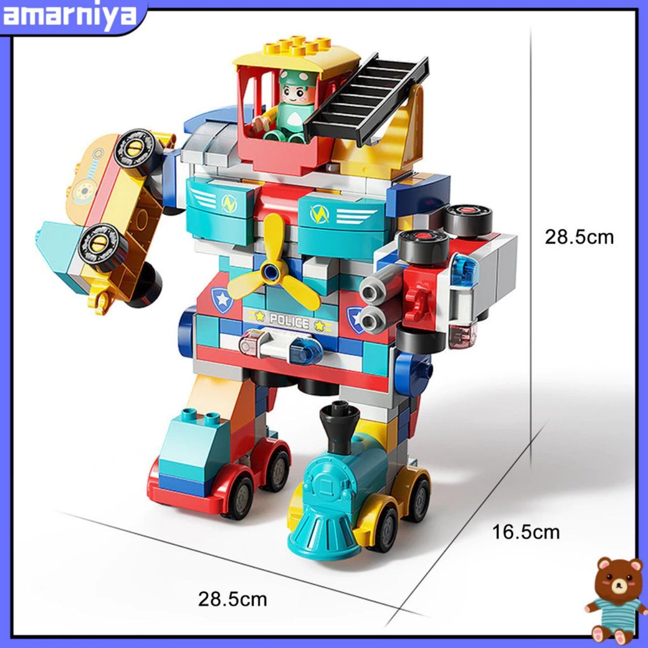 FEELO Đồ chơi lắp ghép: bộ xếp khối robot biến hình siêu xe đua, 195pcs, Model FL1684.