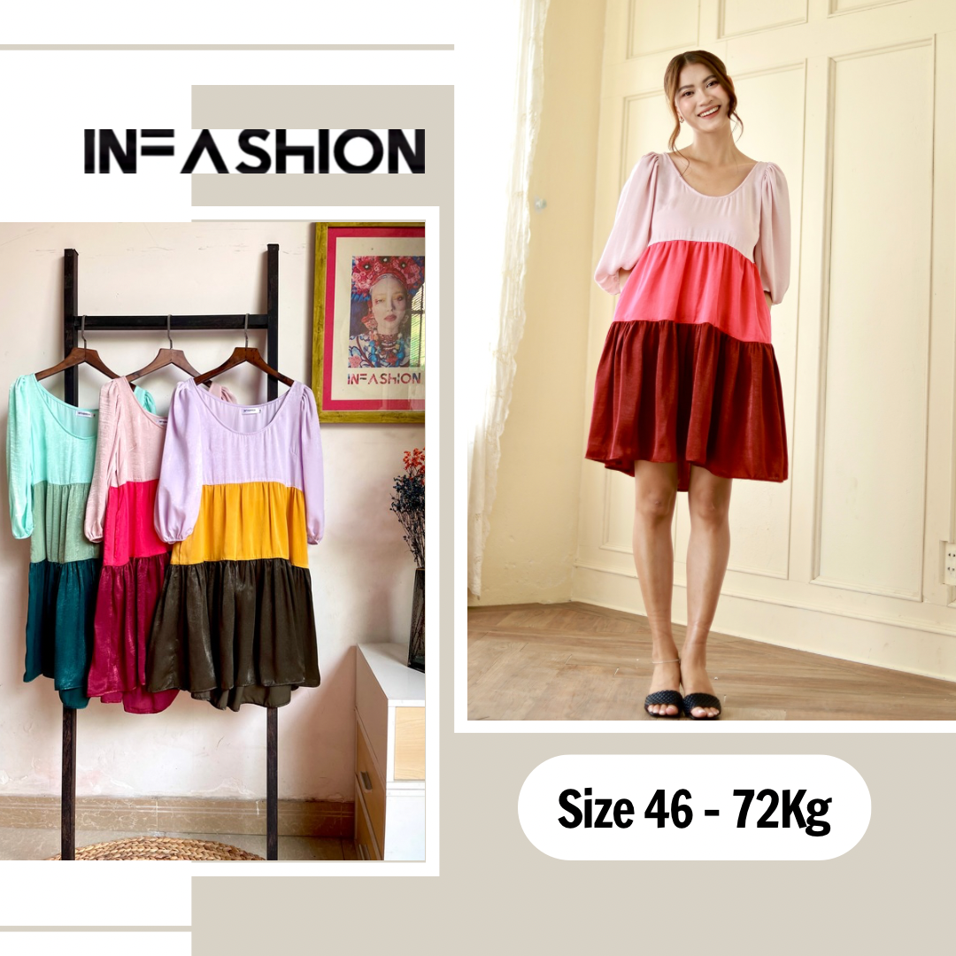 Đầm babydoll 3 tầng màu Infashion