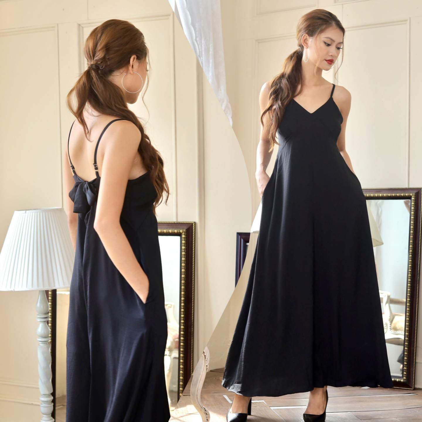Bộ Jum lụa dài ống rộng nơ lưng