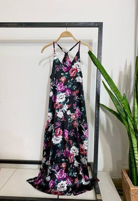 Đầm midi lụa hoa 2 dây Infashion