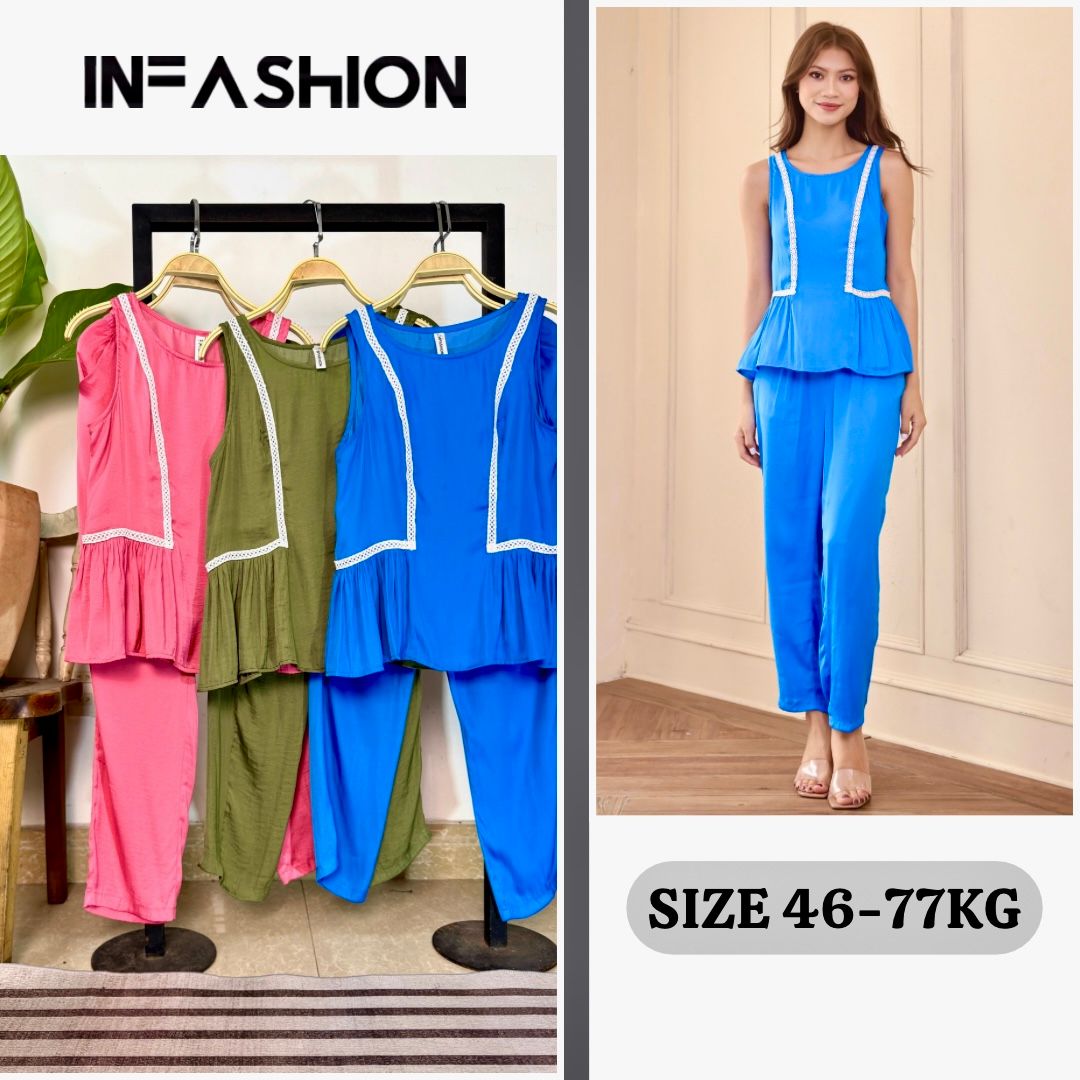 Bộ dài lụa phối ren cổ tròn